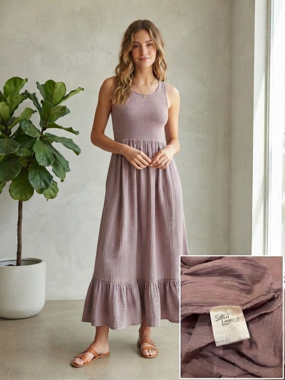 Salty Lemon Flowy Midi-Maxi Dress Ruffle Hem Size 1X Lavender